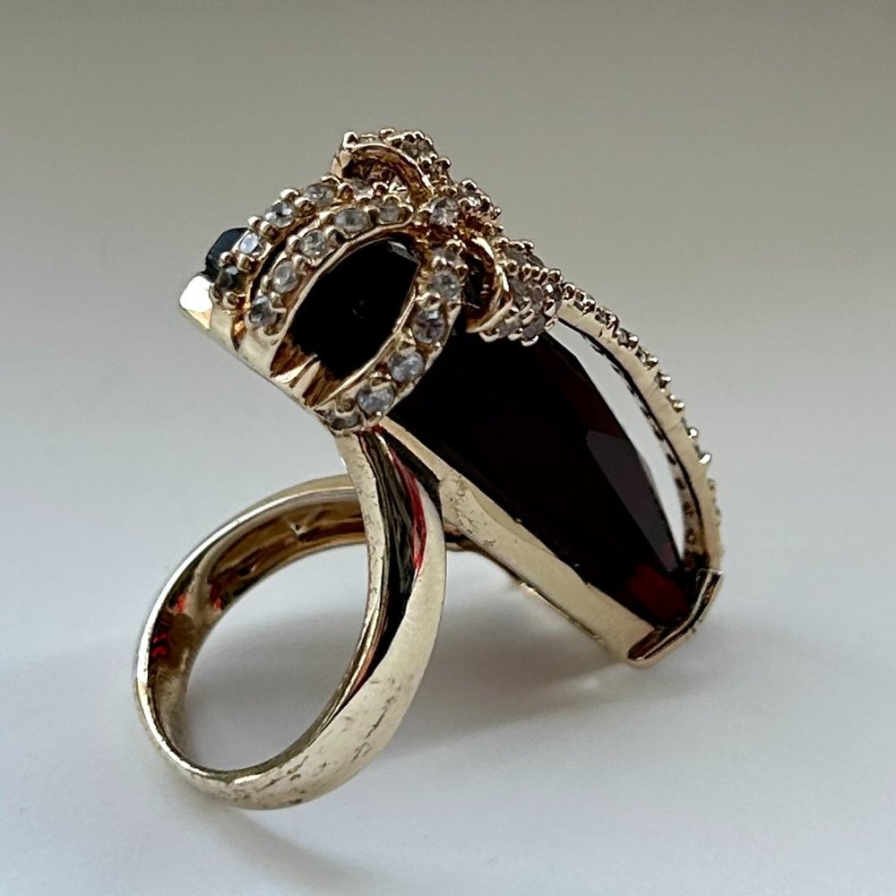 Andara Design 18K GOLD PLATED SIAM RED CRYSTAL & CZ BOW RING - Picture 6 of 15